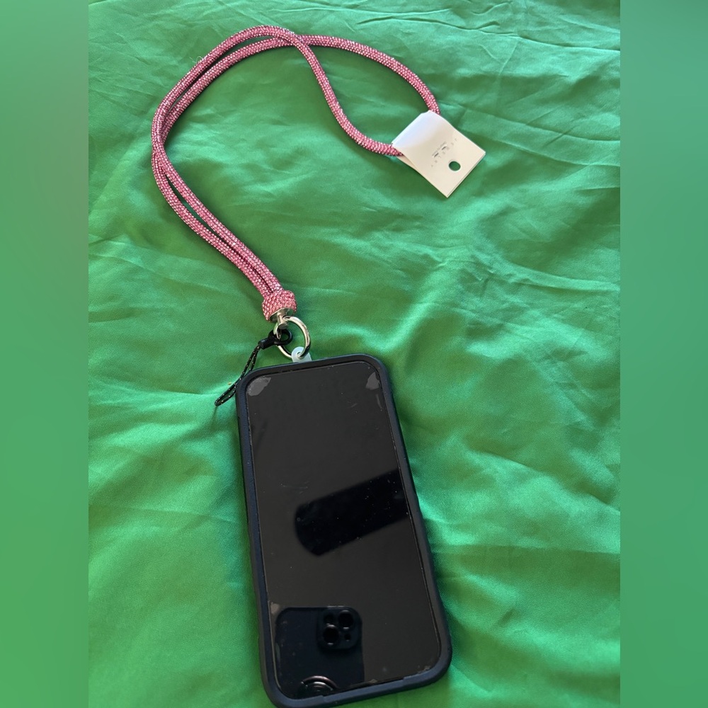 Fashion  Pink Rhinestone Crossbody Phone Lanyard with Gold Hardware. 25 inches